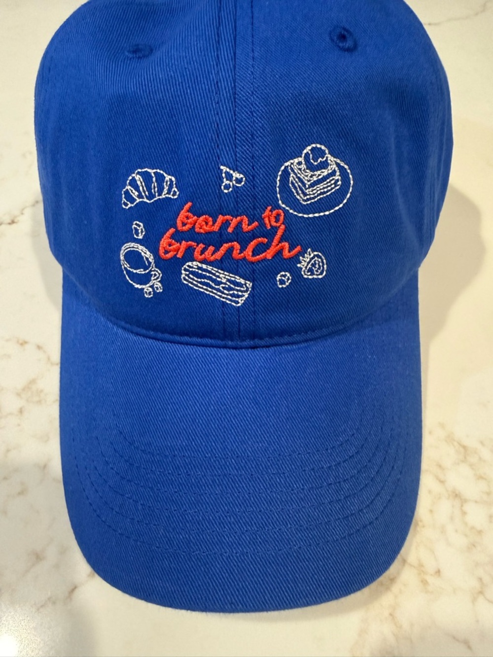 NWT Anthropologie Blue "born to brunch" Embroidered Baseball Cap